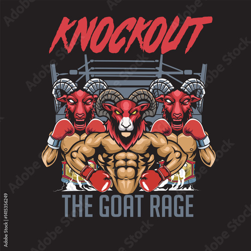 Vector Illustration of Goat Wearing Boxing Gloves with Detailed Illustration Available for Tshirt Design