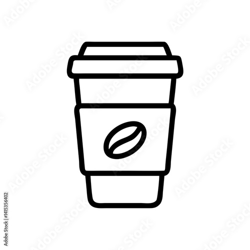 Outline Vector Icon of Takeaway Coffee Cup with Lid and Sleeve