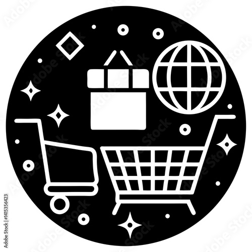Global Online Shopping Concept Featuring Cart Bag And Globe Symbol
