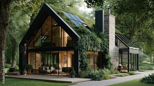 Obraz na płótnie Modern Eco-Friendly House Surrounded by Lush Greenery and Nature w salonie