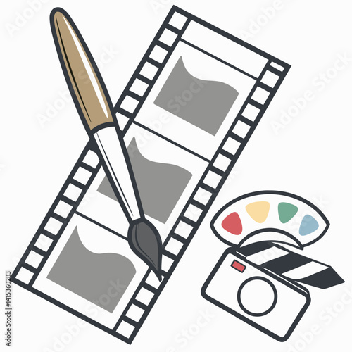 Film Production Clapperboard With Paint Brush And Color Palette For Filmmaking Process