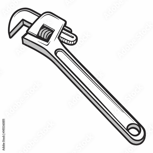Adjustable Pipe Wrench Illustration For Plumbing Maintenance And Industrial Design