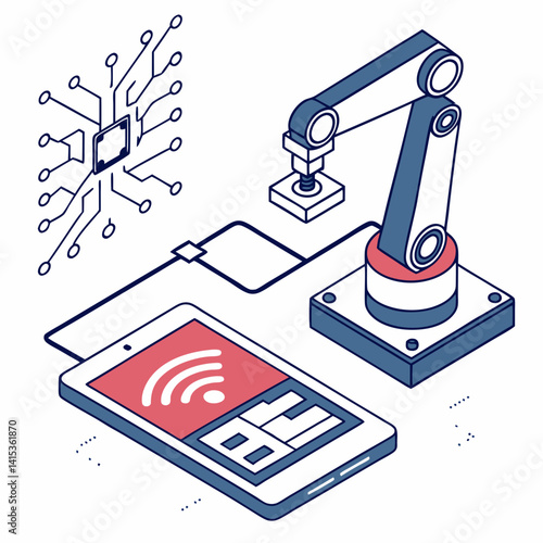 Isometric Illustration Of Smart Factory Technology And Industrial Automation System