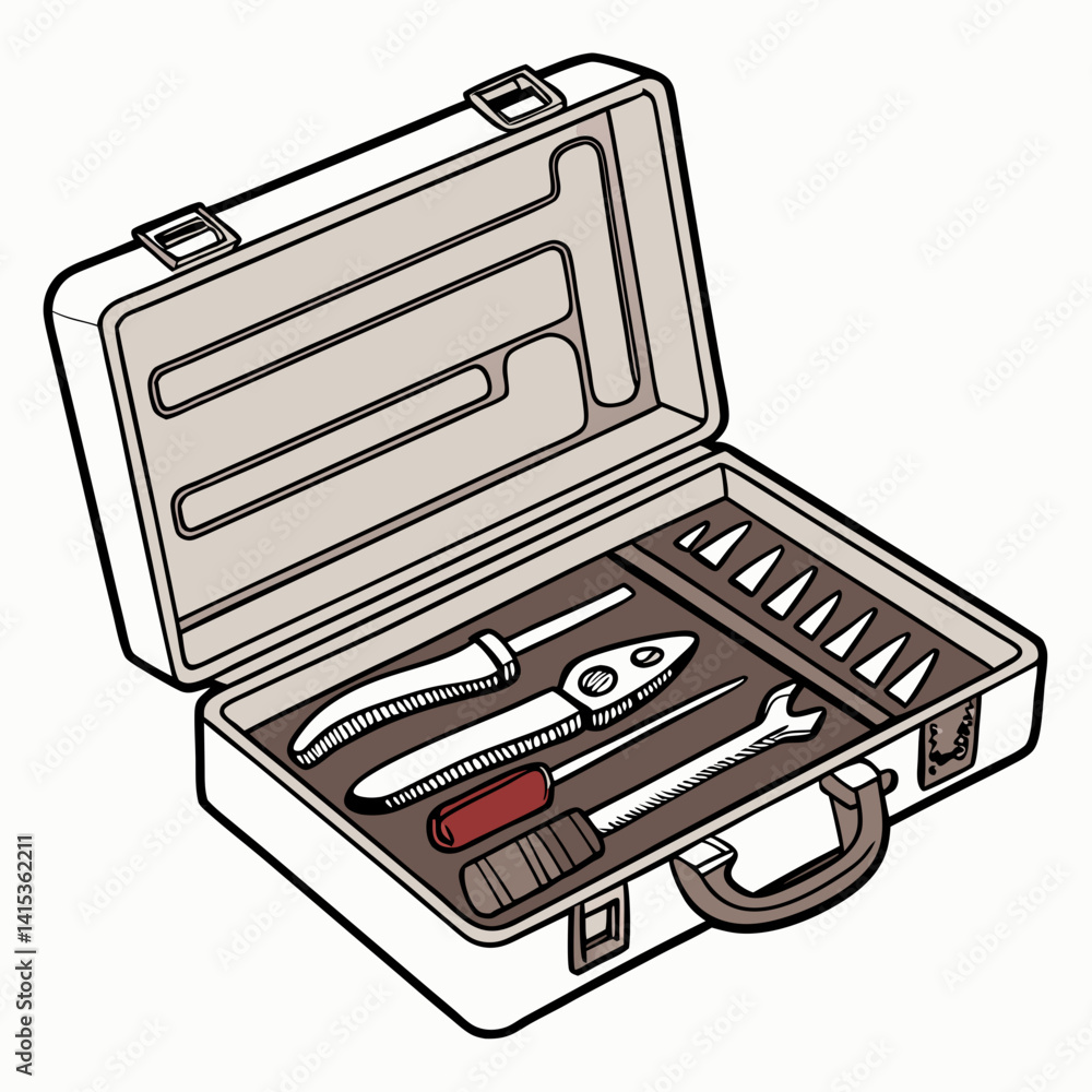 Open Toolbox With Hand Tools Vector Illustration For Repair And Maintenance Open Toolbox With Hand Tools Vector Illustration For Repair And Maintenance