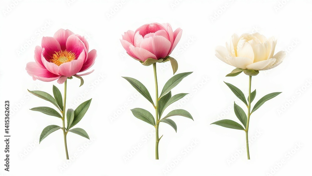 Elegant Peonies: Pink, Light Pink, and White Blooms