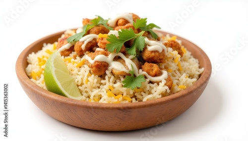 Obraz na płótnie Delicious Chicken and Rice Bowl with Creamy Sauce w salonie