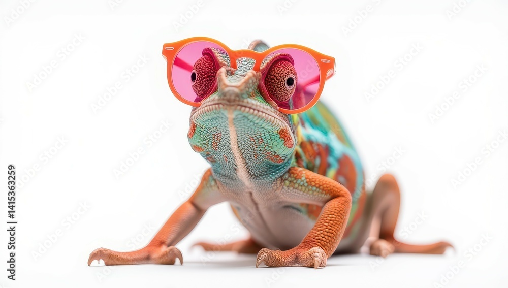 Colorful Chameleon Wearing Sunglasses