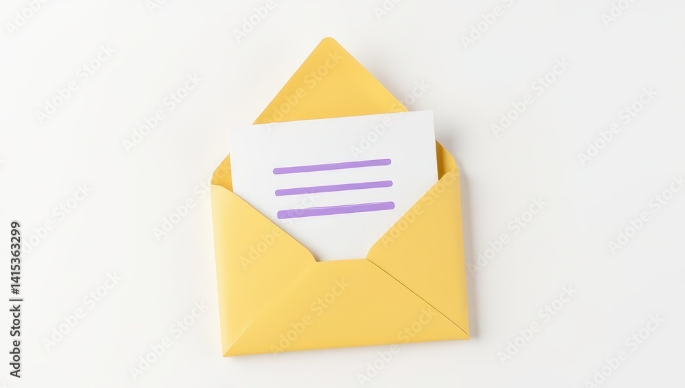 Yellow Envelope with White Card and Purple Lines