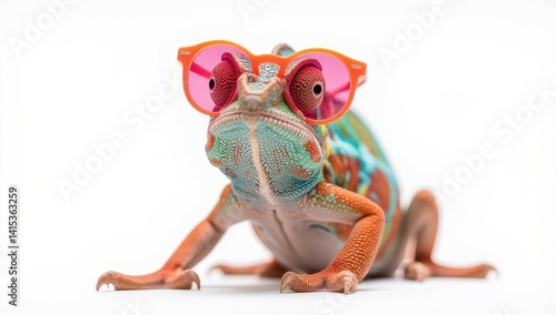 Obraz na płótnie Colorful Chameleon Wearing Sunglasses w salonie