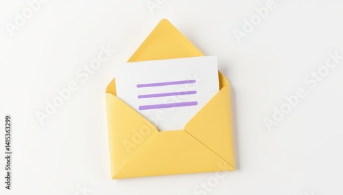 Obraz na płótnie Yellow Envelope with White Card and Purple Lines w salonie