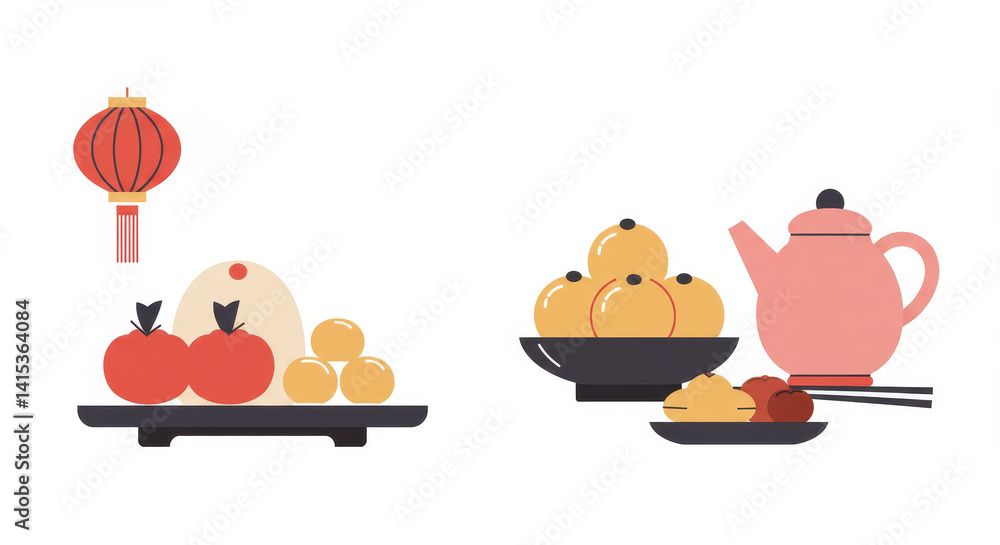 Flat design of festive food for ancestral respect