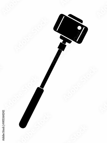 Selfie stick with a phone silhouette vector black on white background