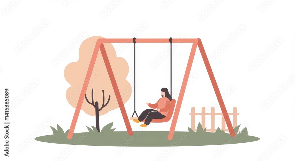 Fototapeta premium Yard swing in soft colors with white background