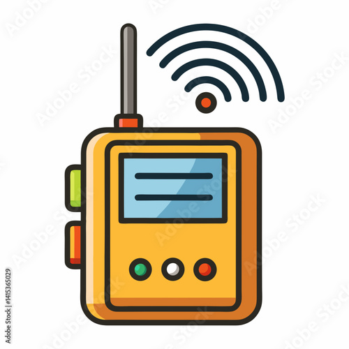 Vector Illustration Of Portable Radio Transmitter Featuring An Antenna And Signal Waves