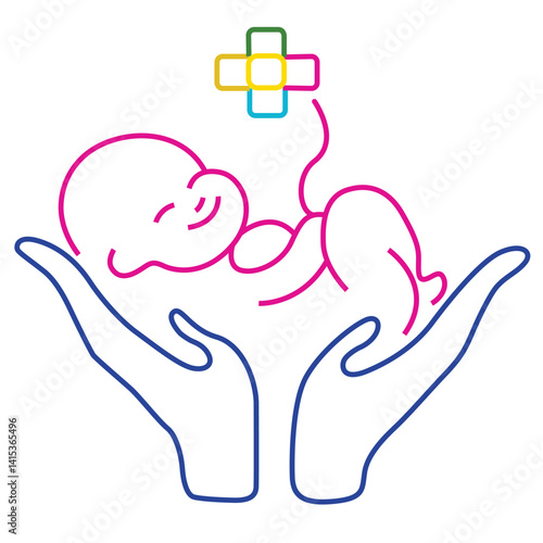 Science of hand drawn vector line baby umbilical cord and new life.