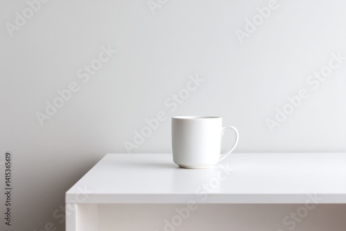 Wallpaper Mural serene white desk with untouched coffee cup in corner against plain background signaling minimalistic personal space Torontodigital.ca