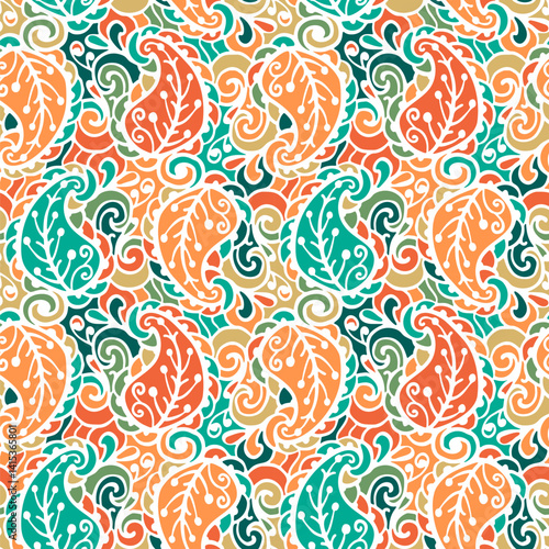 Seamless pattern with multicolor Paisley print. Vector illustration