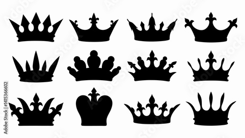 set of Crown silhouette vector on white background