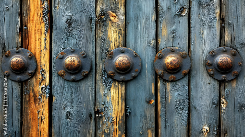 Weathered Wooden Gate with Metal Studs Weathered Wooden Gate with Metal Studs
