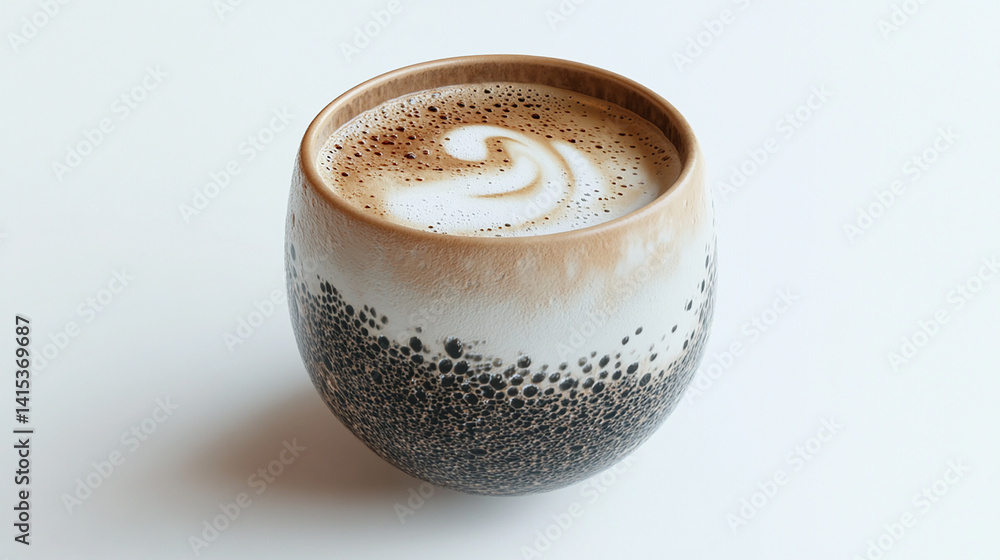 Hot cappuccino with foam swirl and cocoa