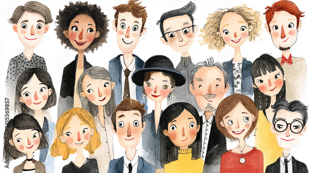 A colorful illustration of a diverse group of smiling individuals, showcasing various hairstyles and styles, exuding positivity and togetherness. A colorful illustration of a diverse group of smiling individuals, showcasing various hairstyles and styles, exuding positivity and togetherness.