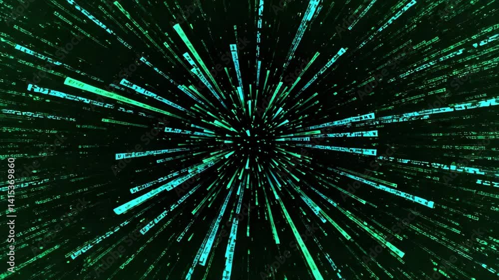 Zooming through digital code matrix, green and blue, cyberspace data stream Zooming through digital code matrix, green and blue, cyberspace data stream