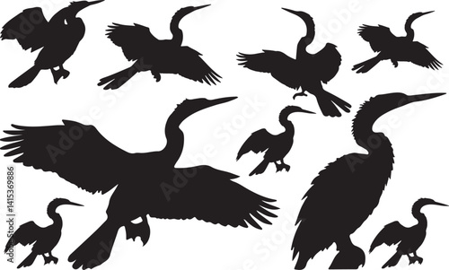 Tableau sur toile Anhinga Silhouette – Minimal Vector Illustration on White Background