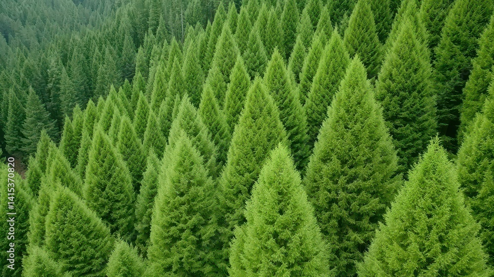 Lush Green Forest with Tall Evergreen Trees from Above Perspective