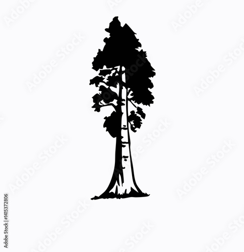 Redwood tree vector silhouette, black and white