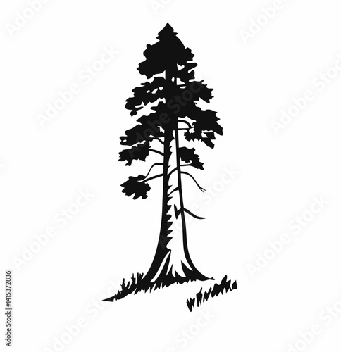Redwood tree vector silhouette, black and white