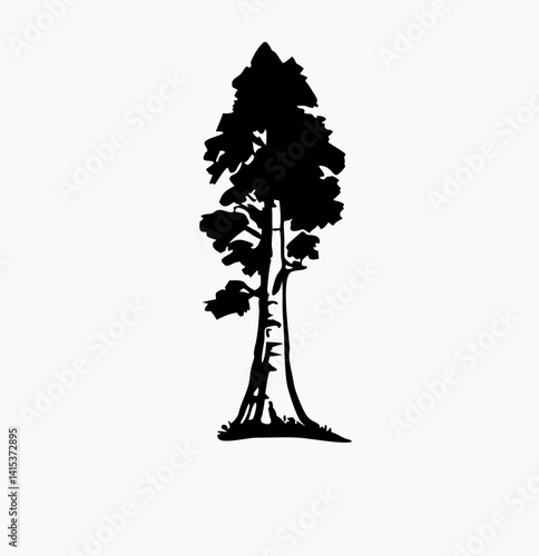 Redwood tree vector silhouette, black and white