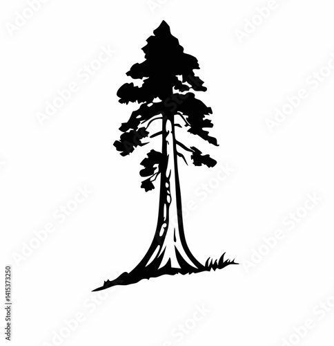 Redwood tree vector silhouette, black and white