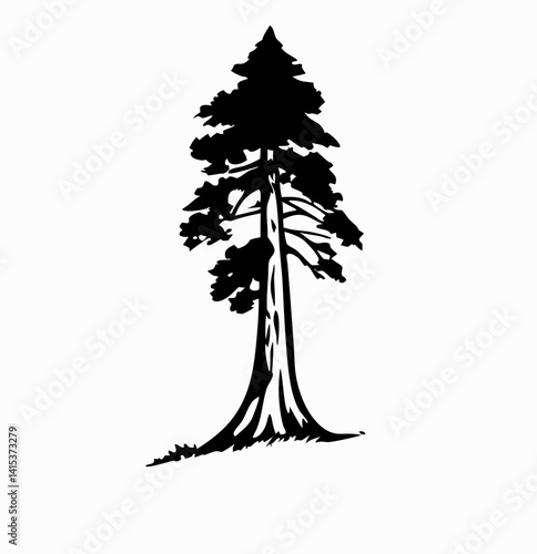 Redwood tree vector silhouette, black and white