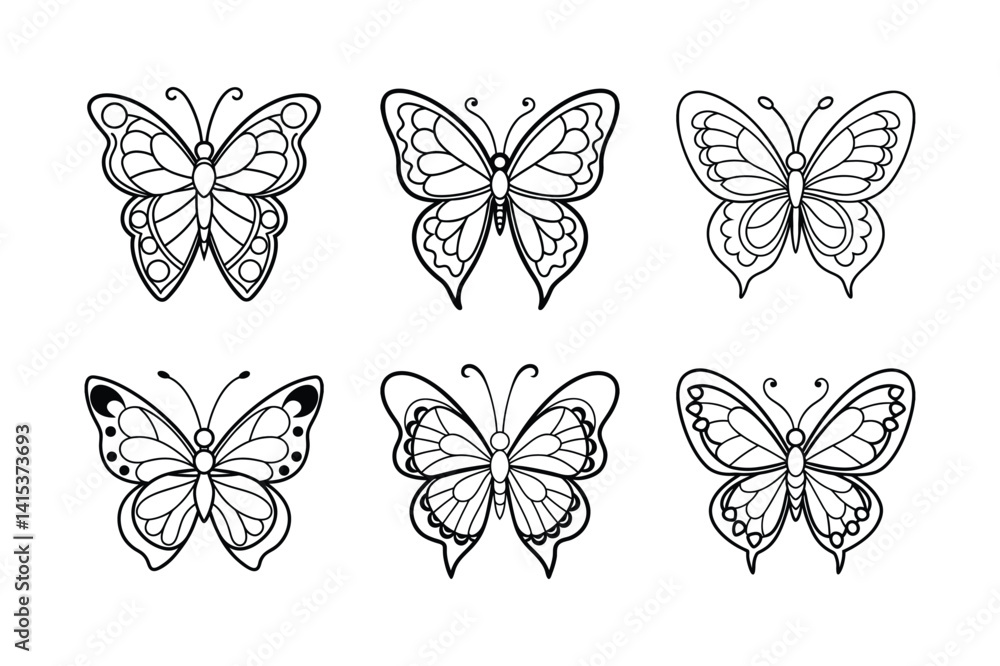 Obraz premium symmetrical butterfly line art vector silhouette