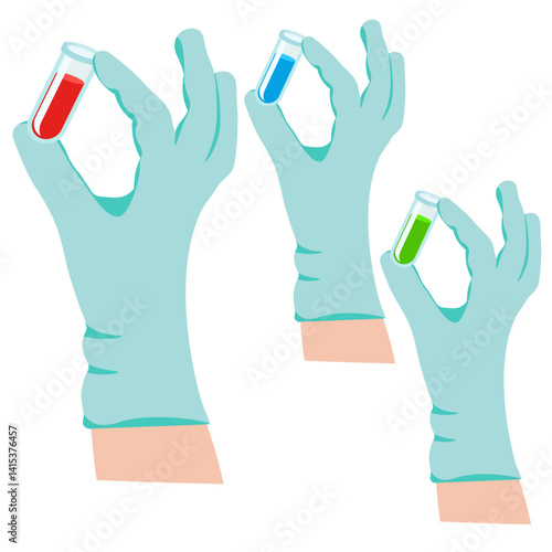 set of gloved hands holding test tubes