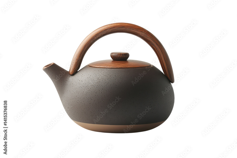 Elegant dark grey ceramic teapot with a rich walnut wood handle perfect for a tranquil tea ceremony clean black background studio on transparent background Elegant dark grey ceramic teapot with a rich walnut wood handle perfect for a tranquil tea ceremony clean black background studio on transparent background