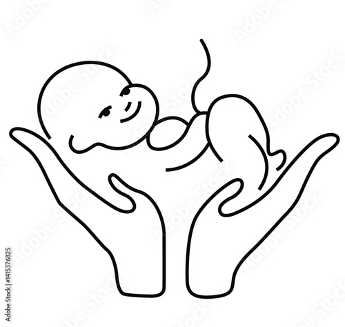 Science of hand drawn vector baby umbilical cord and new life line art.