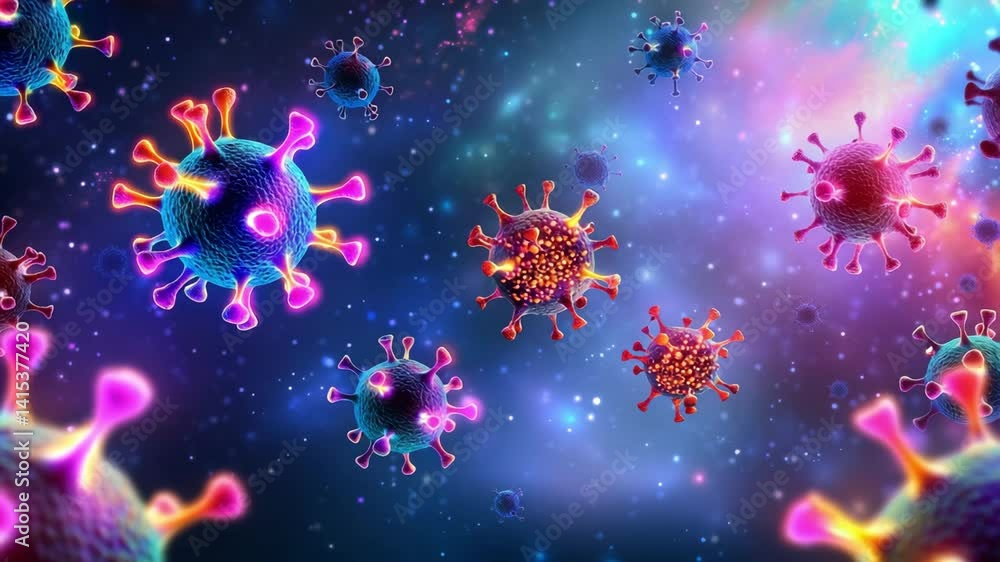 Colorful Microbe Particles In A Dark Cosmic Background Colorful Microbe Particles In A Dark Cosmic Background
