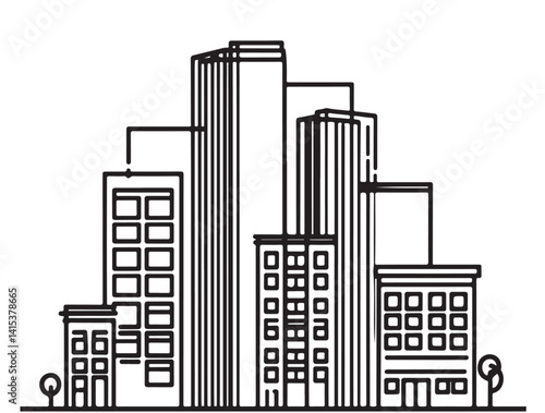 Silhouette residential building complex sketch