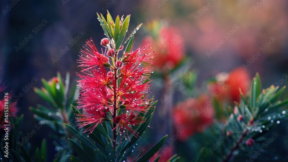 Bottlebrush Flower with Water Droplets Close Up Bottlebrush Flower with Water Droplets Close Up