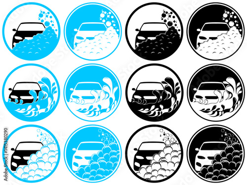 set circular bubbles Car Wash Logo Clean Vehicle Symbols design vector illustration
