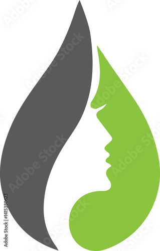 Olive oil logo design, silhouette of woman's face blends with olives in creative drops, Beauty and Wellness A Green Drop with a Woman's Silhouette. green drop of water logo for beauty business
