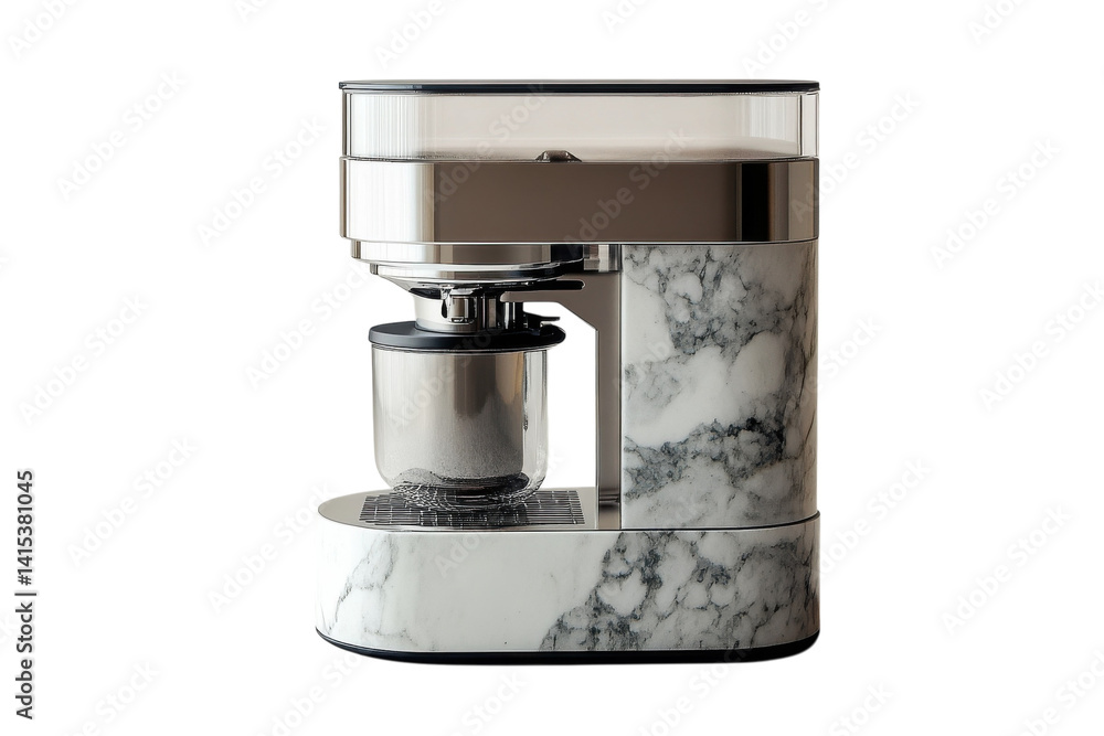 Luxurious Marble Chrome Espresso Machine A sophisticated coffee maker design perfect for the modern kitchen Sleek chrome accents against on transparent background Luxurious Marble Chrome Espresso Machine A sophisticated coffee maker design perfect for the modern kitchen Sleek chrome accents against on transparent background