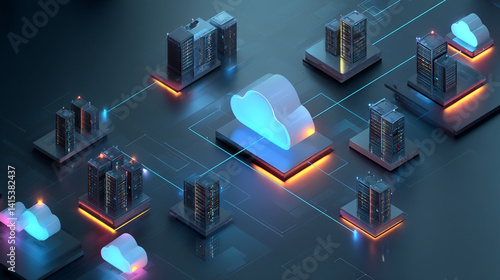 Obraz na płótnie Revolutionizing Digital Networks: High-Performance Cloud Computing and Data Center Infrastructure in 3D AI-Driven Environments w salonie