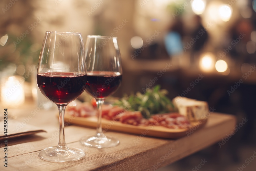 cozy rustic wine cellar featuring two glasses of red wine and charcuterie board elegant ambiance cozy rustic wine cellar featuring two glasses of red wine and charcuterie board elegant ambiance