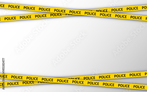Striped police ribbons for crime places. Seamless security borders. Set warning tapes lines for restriction of criminal accident zones. Barrier yellow tapes on white background. Vector illustration.