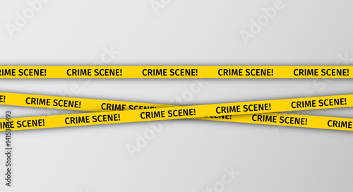 Crime scene barrier borders. Set warning tapes lines for restriction of crime places. Seamless tape for criminal accident zones. Yellow striped police ribbon. Vector illustration.