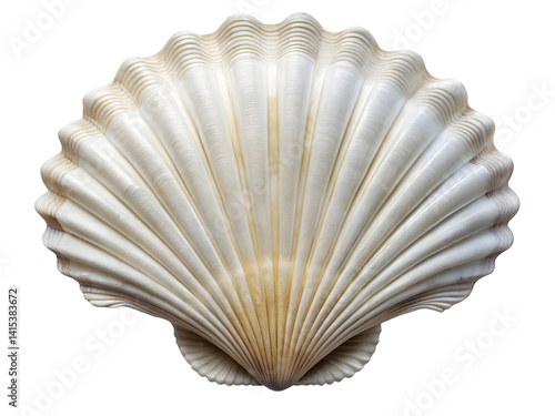 White elegant sea jacobean scallop shell isolated on a transparent background