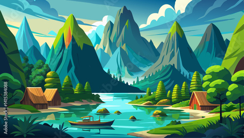 Beautiful mountains in Ratchaprapha Dam at Khao Sok National Park, Surat Thani Province, Thailand.