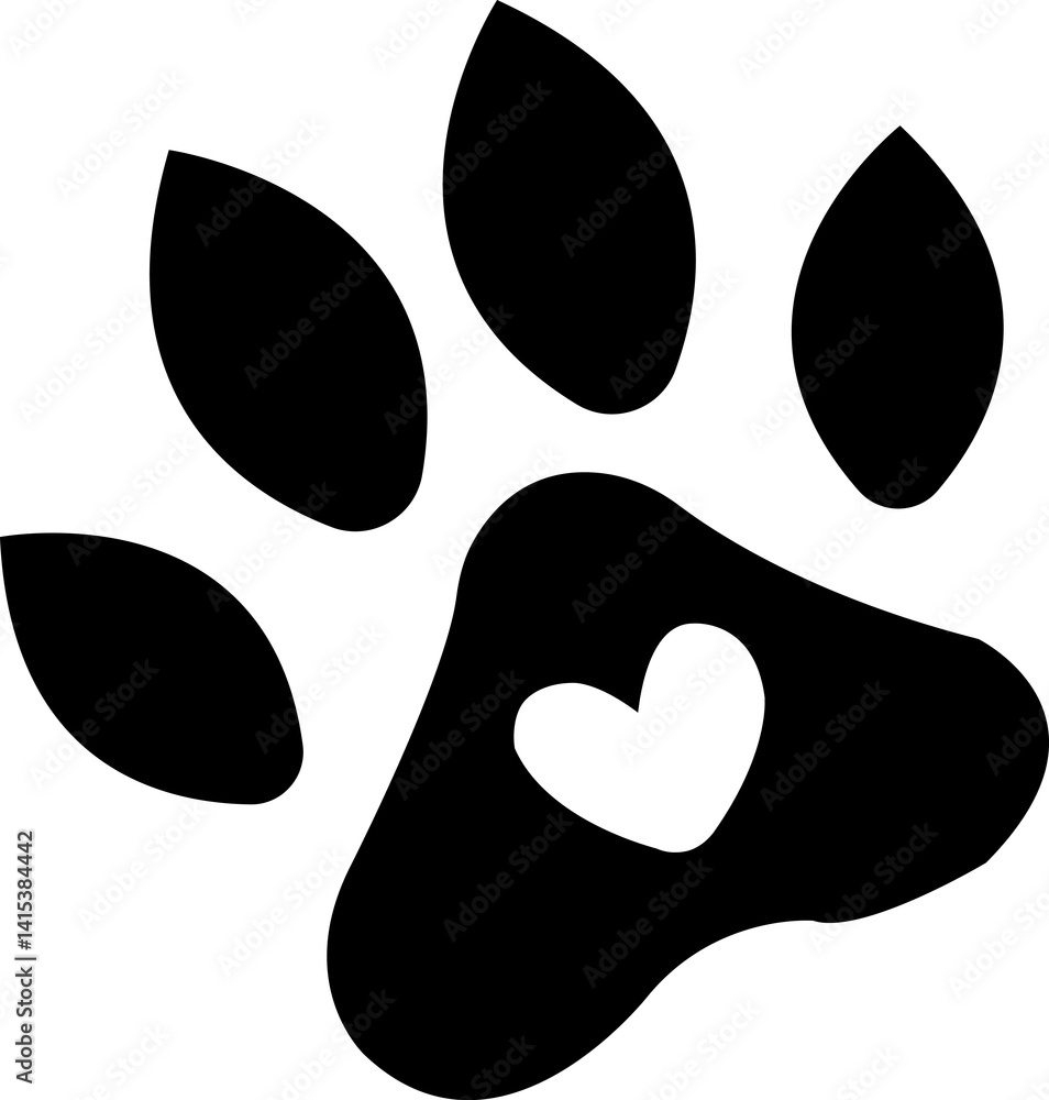 Fototapeta premium Dog paw print clip art design on plain white transparent isolated background for card, shirt, hoodie, sweatshirt, apparel, card, tag, mug, icon, poster or badge